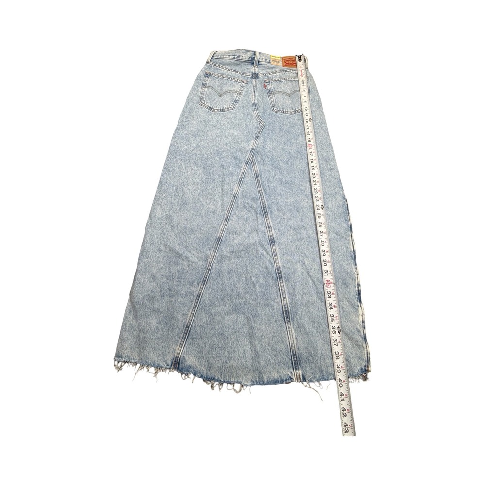 Levi's Maxi Skirt Womens 29 Light Acid Wash Denim Raw Hem Cotton Western - Picture 9 of 13